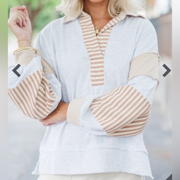 Entro Notched Collar Sweatshirt Colorblock Pull Over with Stripes small - Picture 2 of 10